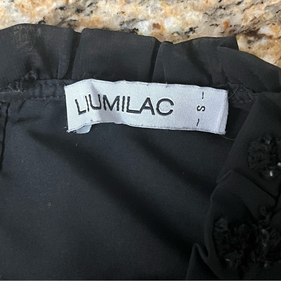 Liumilac Women's Swiss Dot Long Sleeve Chiffon Blouse Sheer Mesh Overlay Black S - Picture 9 of 10